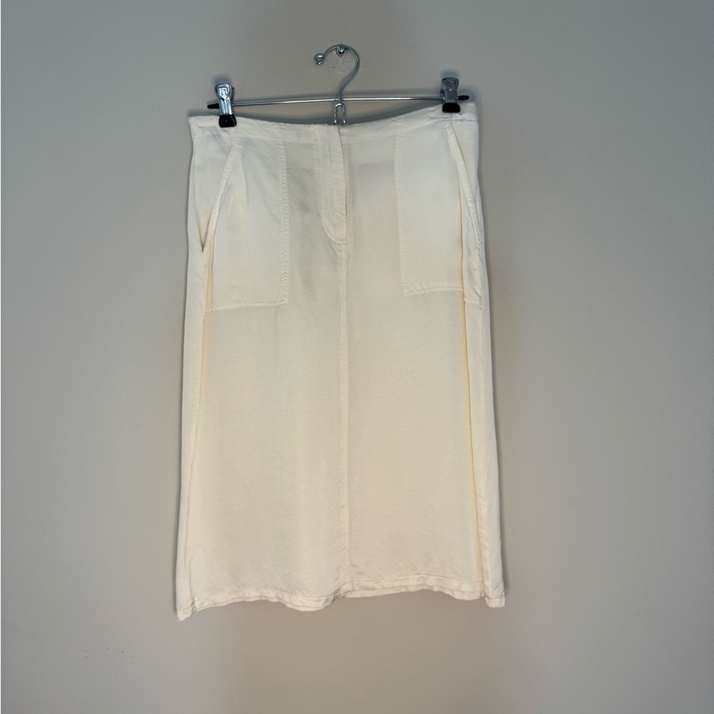 Margaret O'Leary Cream Midi Pencil Skirt with Cargo Style for Work